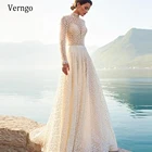 Элегантное кружевное свадебное платье Verngo с высоким воротником и длинными рукавами, а-силуэт в стиле бохо, платья невесты с открытой спиной и блестками, 2021