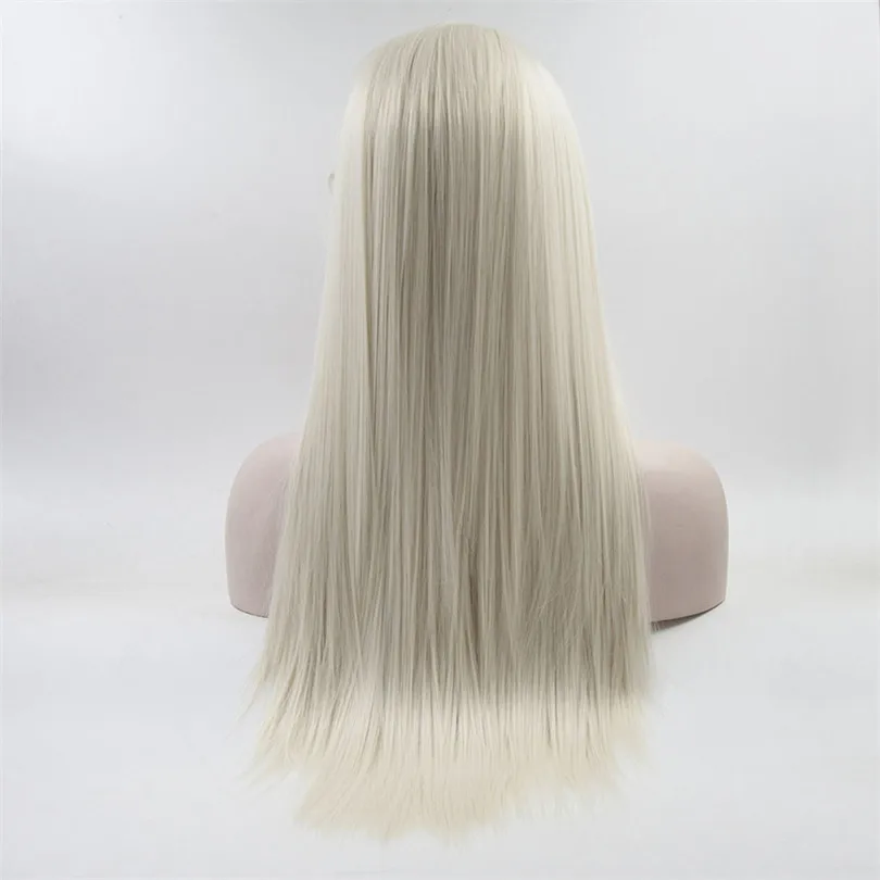 Длинный прямой парик из платинового блонда 13*4 спереди натурального