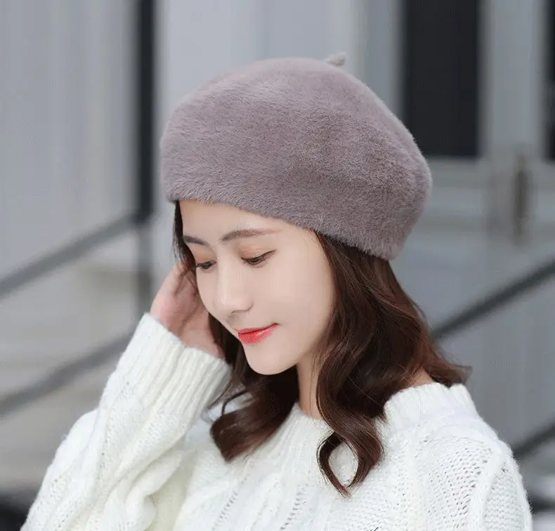 Шапка-берет Женская кашемировая однотонная шапка художника в стиле ретро с