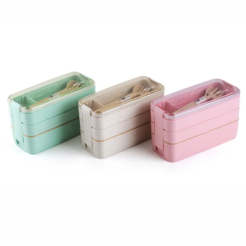 

900ml 3 Layers Lunch Box Bento Food Container Eco-Friendly Wheat Straw Material Microwavable Dinnerware Lunchbox 600 Ml Soup Box