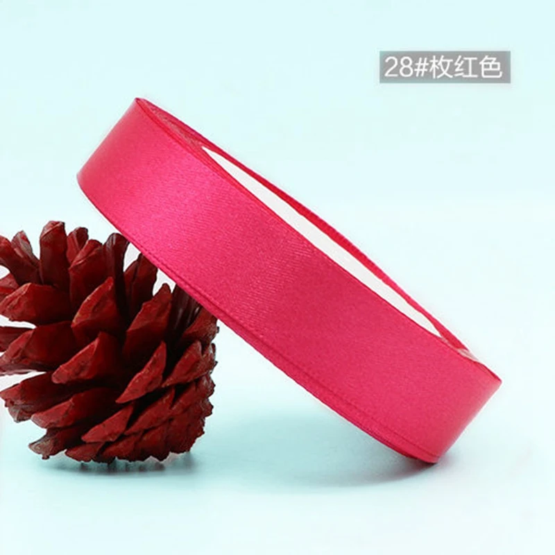 28 Rose red 25 ярдов/рулон красная шелковая атласная лента бант свадебное украшение DIY тканевые ленты для рукоделия рождественские подарки упаковка карт принадлежности - Цвет: 28 Rose red