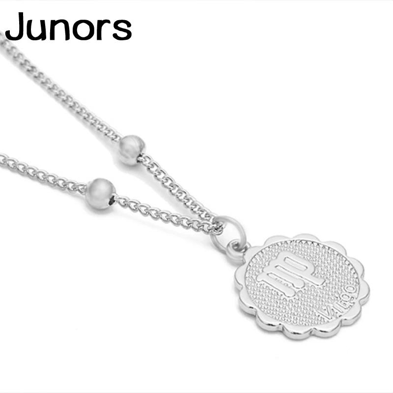 Virgo-silver Модное золотое ожерелье со знаком зодиака для женщин Бусы ключицы цепи 12 Созвездие каре монета женское ожерелье с подвеской дворца зодиака - Окраска металла: Virgo-silver