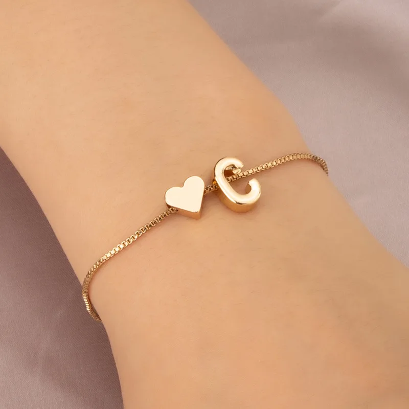Korea Retro 26 Initials Bracelet Geometry Simple Heart Fashion Friendship Jewelry Christmas Birthday Gift Wholesale | Украшения и