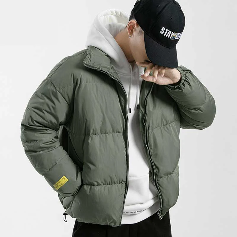 

2021 Winter Coat Men Stand Collar Bread Coats Men's Warm Parkas Streetwear Cotton Coats Slim Male Jackets Windproof Padded Coat