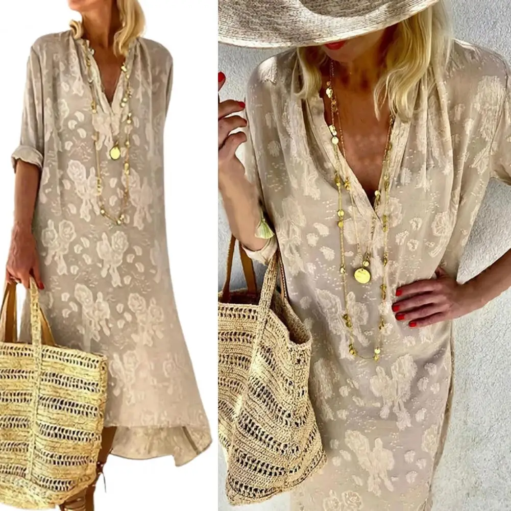 

Женское винтажное платье с V-образным вырезом и длинным рукавом