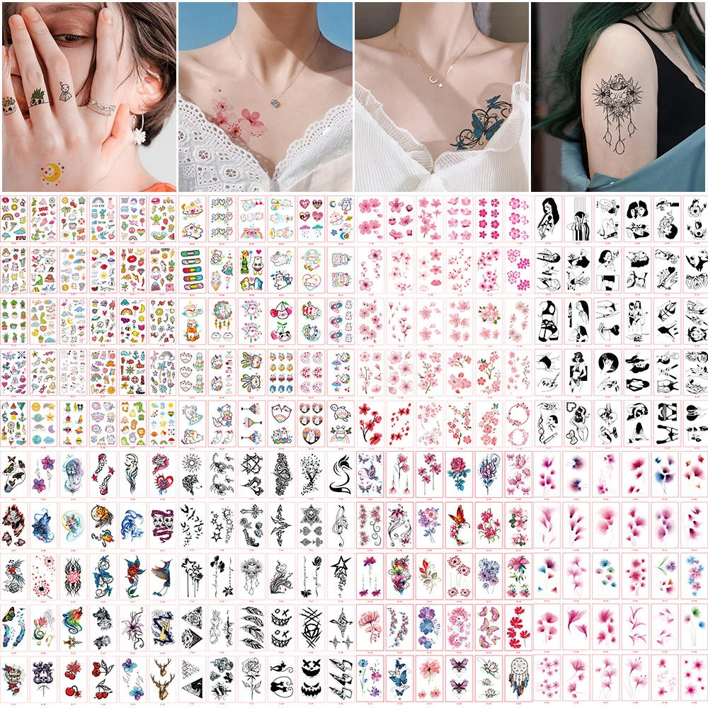 

30Pcs/Set No Repeat Temporary Tattoo Stickers for Woman Waterproof Arm Clavicle Body Art Sticker Butterfly Rose Tatouage 2021