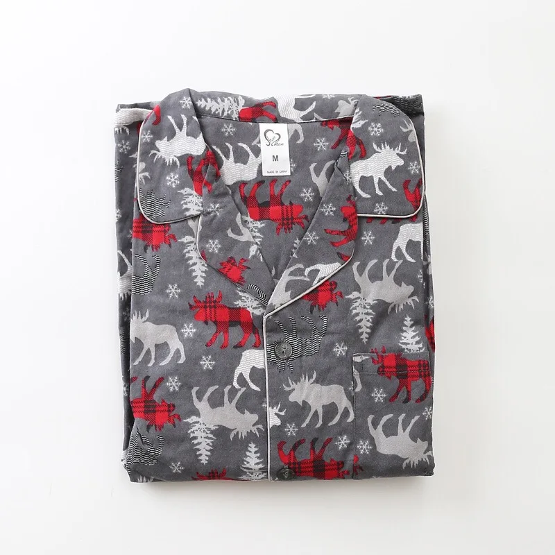 

100% cotton deer pajamas sets mens Sexy plaid casual sleepwear for male pyjamas pijama hombre mens cartoon pajamas