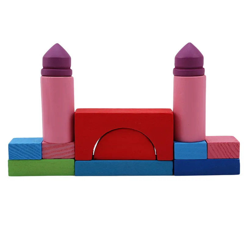 

Kid Wooden Mini Castle Building Blocks Geometric Shape Educational Toys Game Environment Friendly 26pcs/set