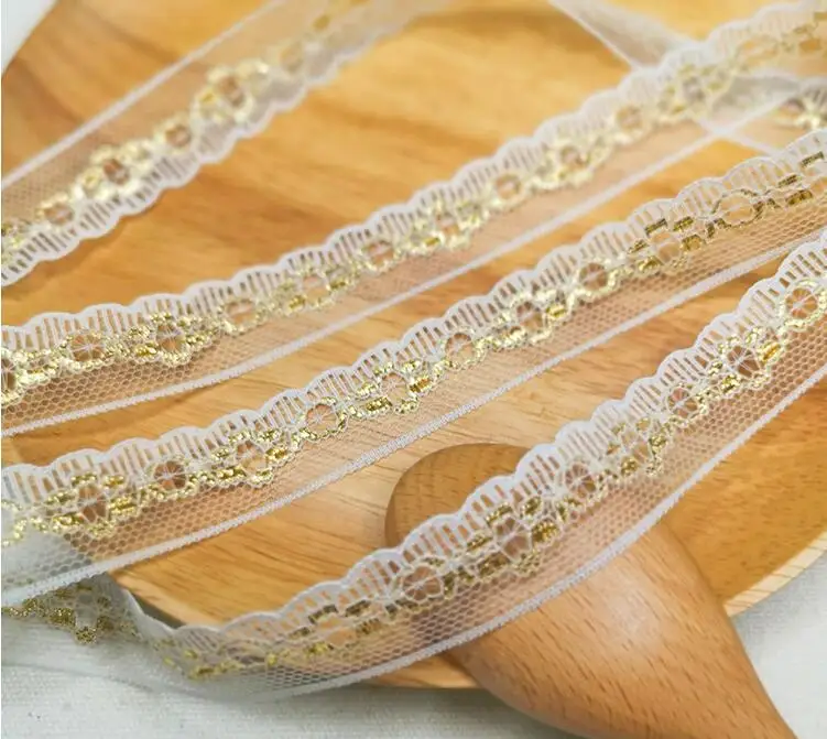 Высокое качество 10 метров белого золота гладкой кружево лента тесьма 2 см DIY