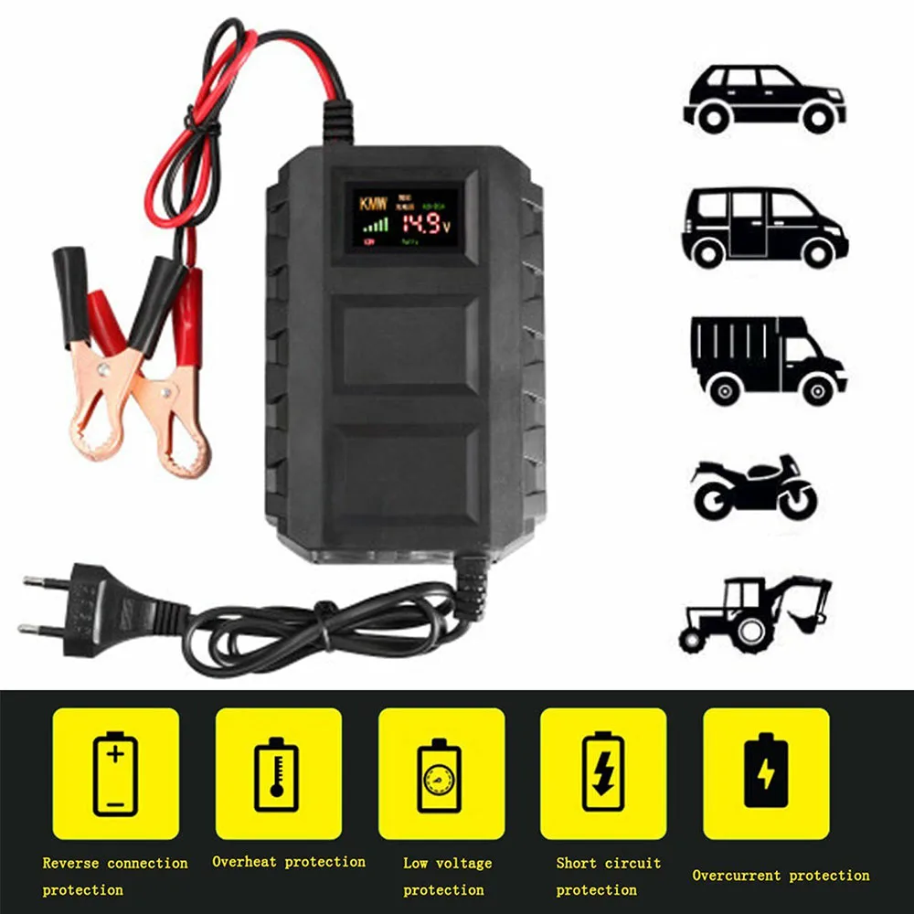 Автомобильный мотоцикл 12V 20A интеллектуальное зарядное устройство с ЖК-дисплеем Agm гель влажный свинцово-кислотный аккумулятор зарядка