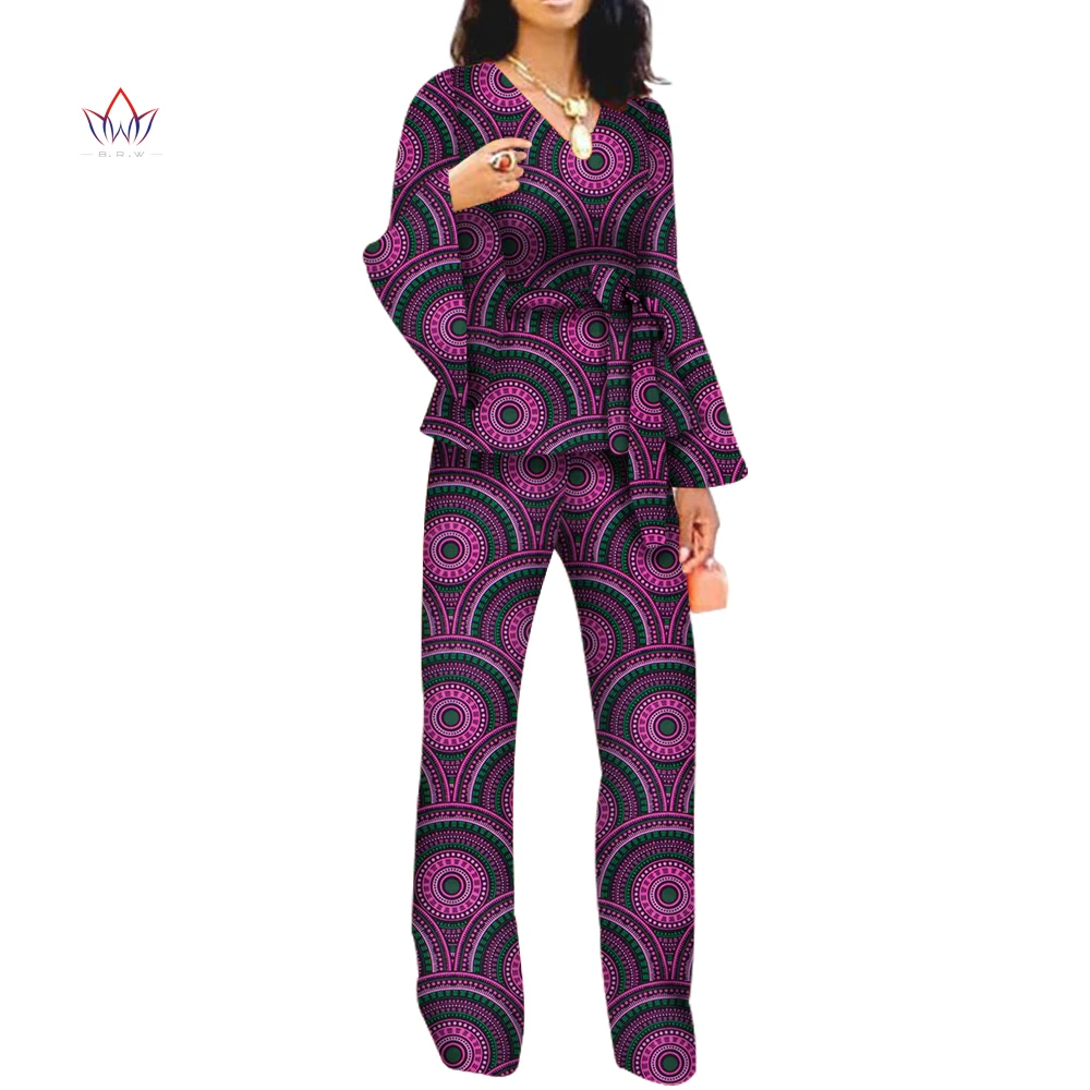 Женский комплект из брюк и топа повседневный с поясом принтом в африканском