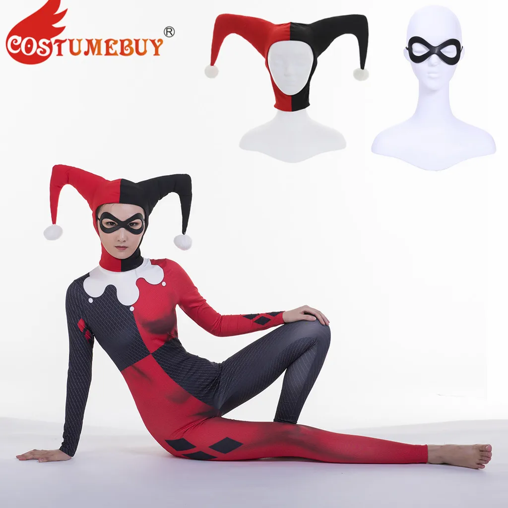 Costumebuy отряд самоубийц Куинн косплей костюм боди комбинезоны фантазия полная голова носить маска на глаза для Хэллоуина для женщин девочек реквизит