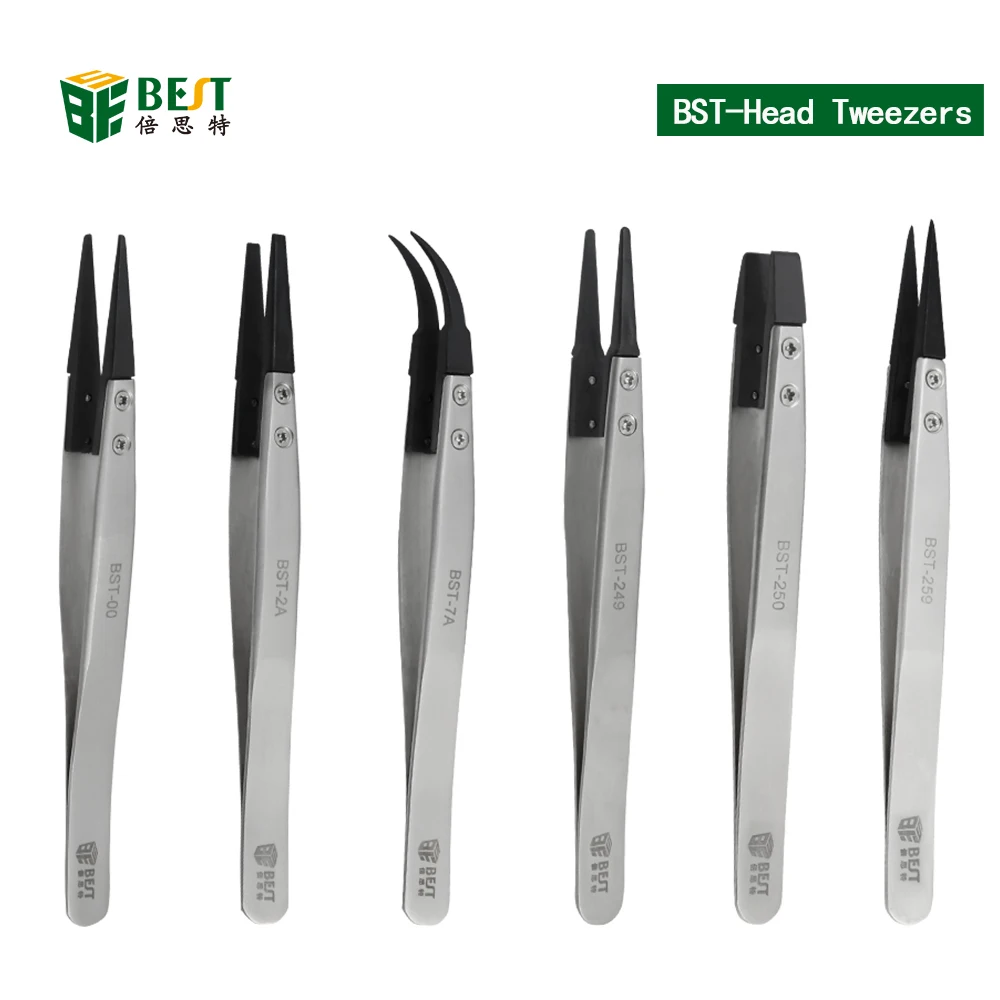

New 6pcs Precision Stainless Steel Electronic Anti-static Tweezers Pointed And Curved Replaceable Tips Tweezer Kit