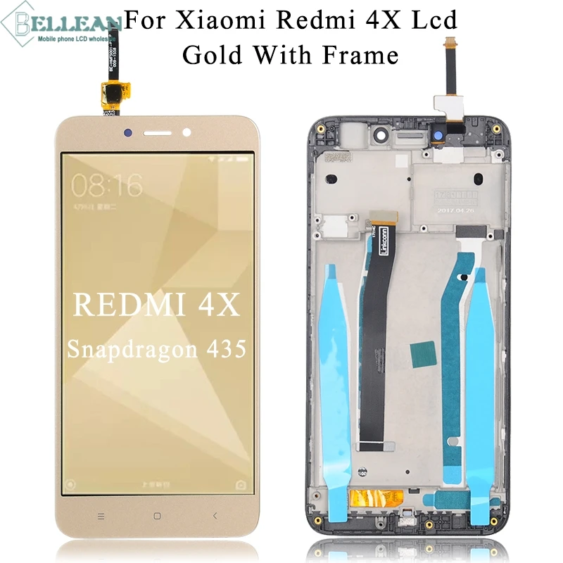 Dinamico Акция 5,0 дюймов для Xiaomi Redmi 4X ЖК-дисплей, сенсорная панель, дигитайзер в сборе с рамкой, запасные части - Цвет: Gold With Frame
