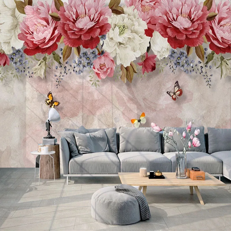 Пользовательские обои 3D Ручная роспись акварель красные цветы фото настенные