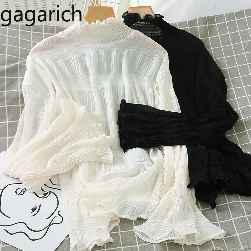 Женские рубашки с высоким воротом Gagarich однотонная блузка длинным Расклешенным