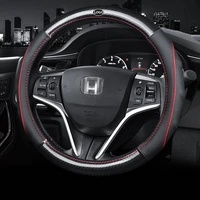 car carbon fiber leather steering wheel covers interior accessories 38cm for honda accord city civic fit crv brv urv car styling