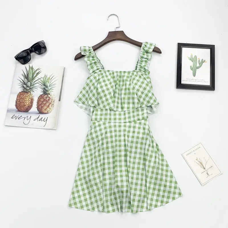 Накидка женская клетчатая с высокой талией милый тонкий купальный костюм