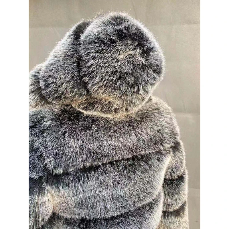 

High Quality Furry Cropped Faux Fur Coats and Jackets Women Fluffy Top Coat with Hooded Winter Fur Jacket manteau femme