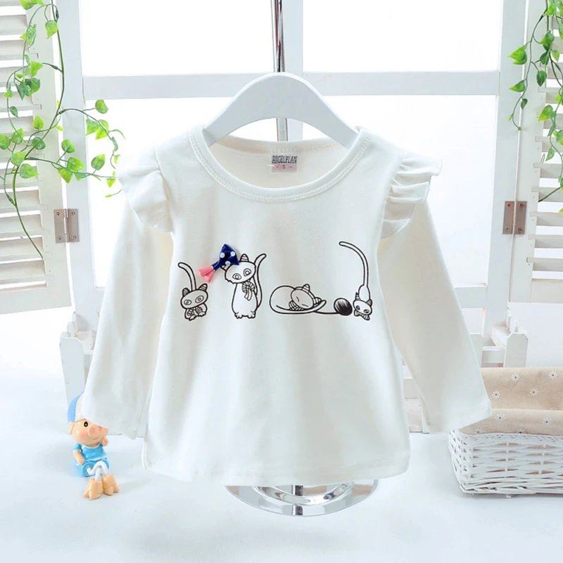 Весенне осенние Топы для маленьких девочек футболки с длинными расклешенными