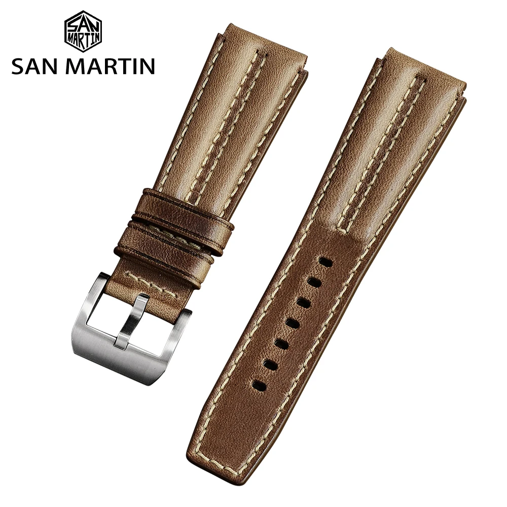 

San Martin Watch Parts Leather Strap 22mm TUNA 003 Watch Accessories Bands Stainless Steel Buckle