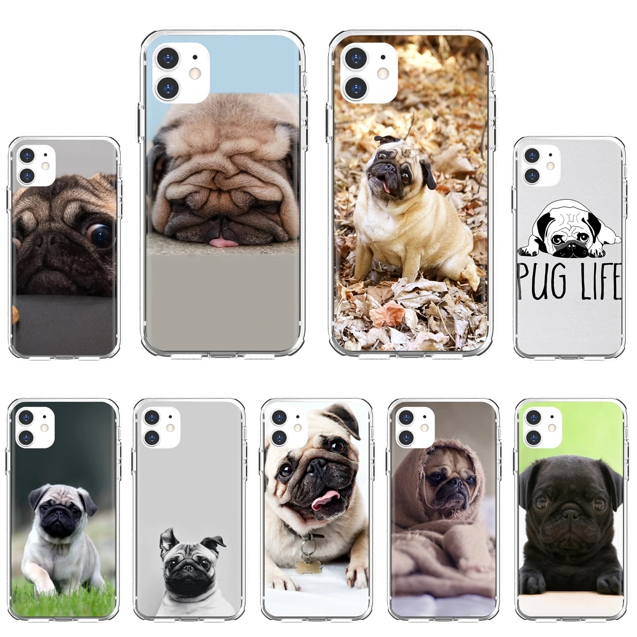 

For Apple iPhone 10 11 12 Pro Mini 4S 5S SE 5C 6 6S 7 8 X XR XS Plus Max 2020 Cute-Pug-Dog-HD-Wallpapers Soft Cases Cover