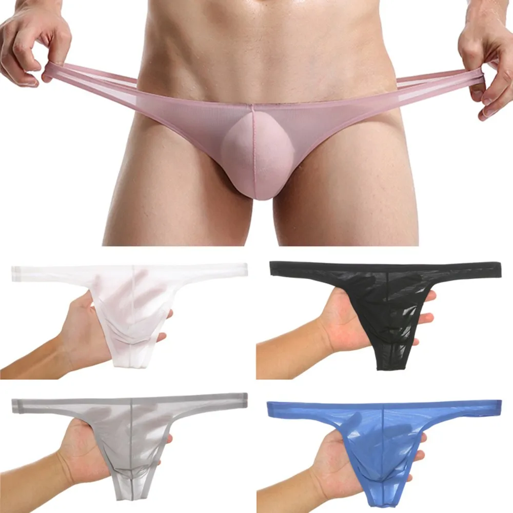 

Hot Sale Men's Sexy Underwear T-Back G-String Briefs Breathable Bikini Tangas Thong Lingerie Fashion Bulge Pouch Thong Male