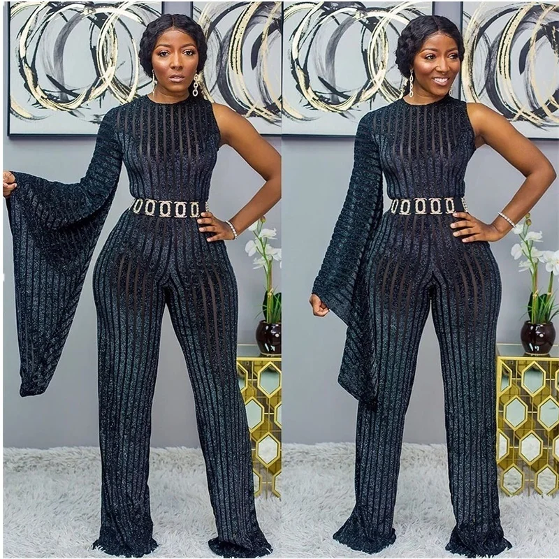 Комбинезон женский цельный с открытой спиной пикантный ажурный длинный ромпер