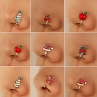 1pc copper fake piercing nose ring christmas tree reindeer apple clip on nose ear clip cuff earring for women body jewelry nariz
