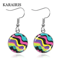 karairis funky retro colors wave pop pattern earrings glass cabochon animal zebras stripe art hook drop earrings for women girls