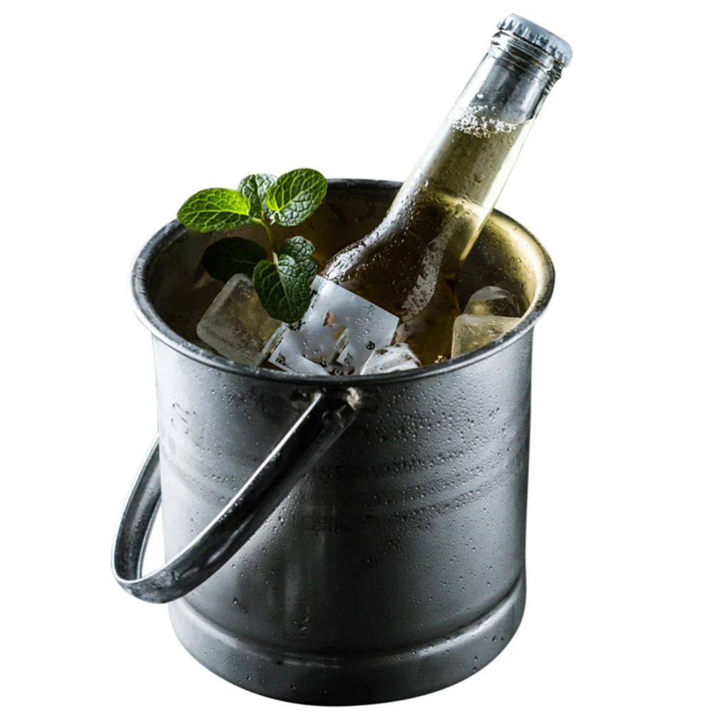 

1Pc Stainless Steel Ice Bucket Portable Ice Chiller Cooler with Handle Ice Cube Container for Champagne Beer KTV Bar (Silve