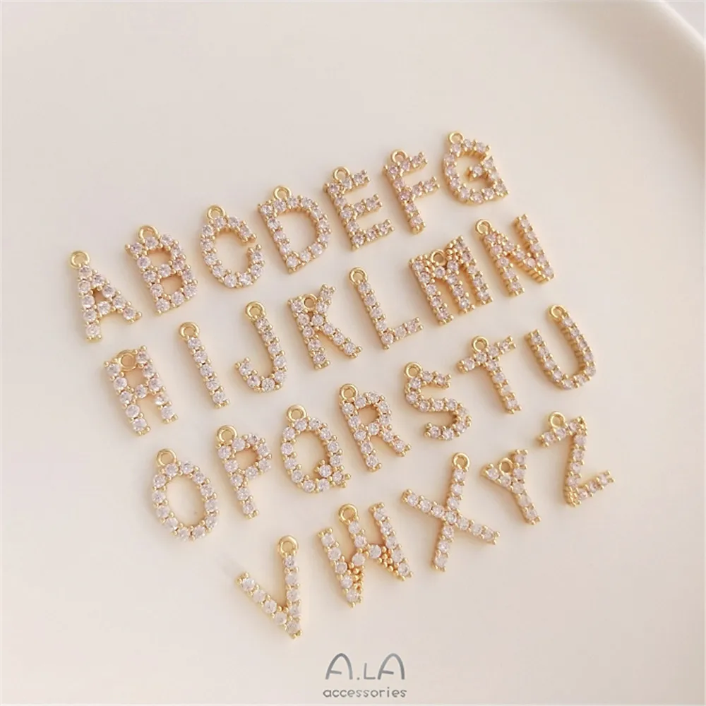 

Zircon 26 English Alphabet pendant 14 K gold plated DIY hand ear earring necklace chain parts
