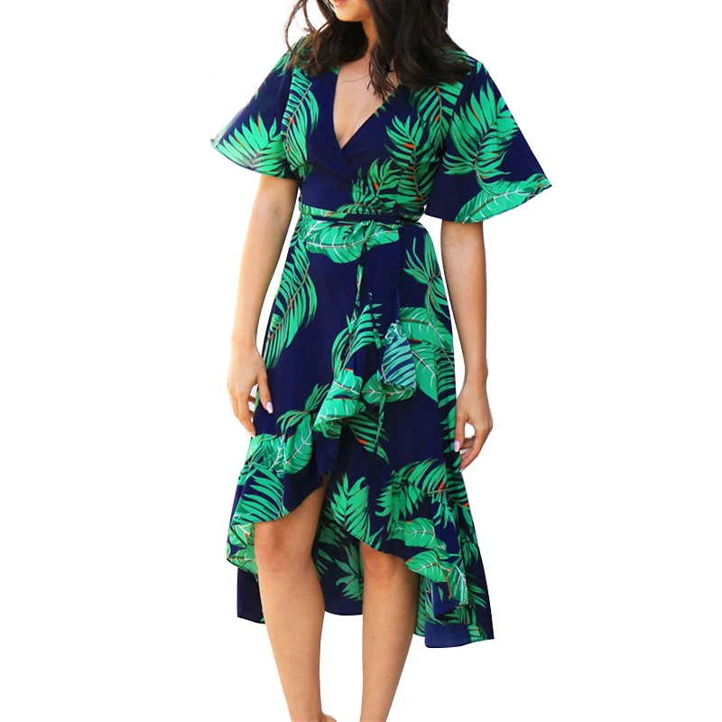 2020 летнее Новое шифоновое платье с цветочным рисунком женская одежда v образный