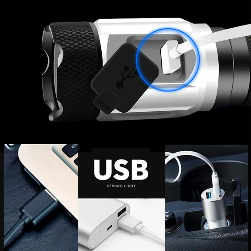 Мини фонарь самых мощных СИД миниый проблесковый светильник usb 18650 или 18350