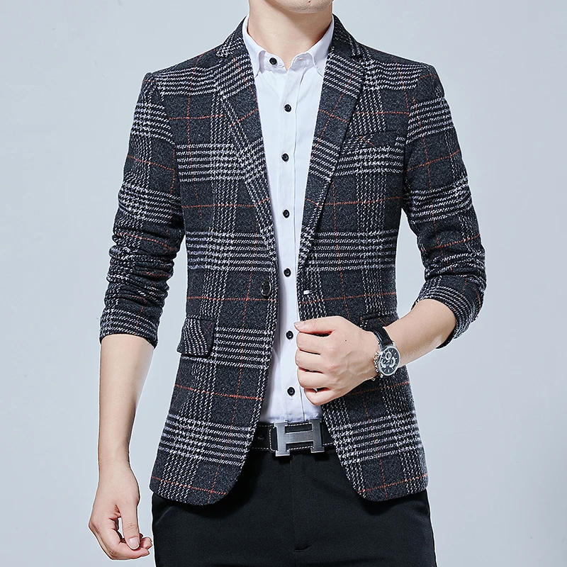 Модные пальто Hombre повседневные Костюмы осенний клетчатый Мужской Блейзер умный