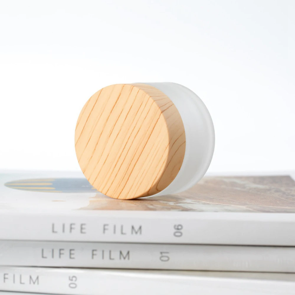 Матовая стеклянная банка для крема деревянная крышка зерна горшок косметический
