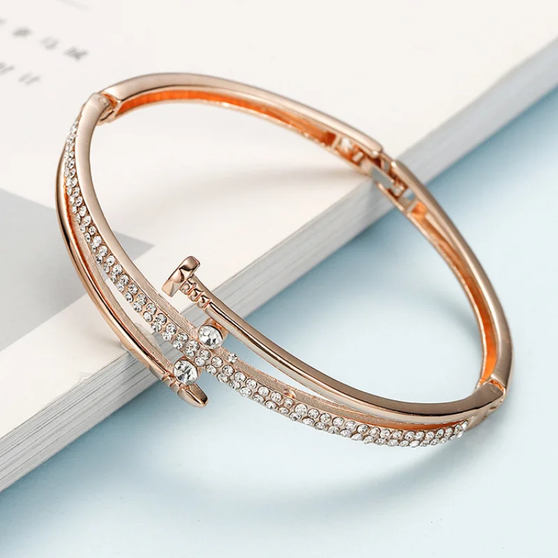 

Spring Rose Gold Silver Diamond Bracelet Nail Art Opening Bracelet Women's Bracelet Ladies Jewelry2022 New Style