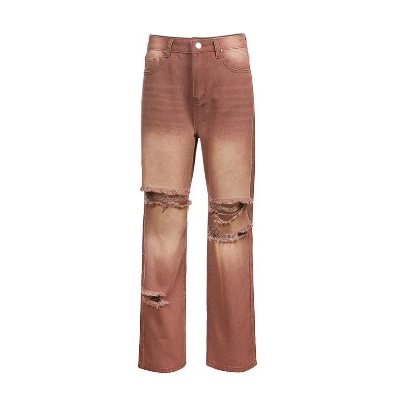 WeiYao Vintage Ripped Hot Baggy Brown Jeans Joggers Fashion High Waist Denim Trousers Streetwear Grunge Fairycore Pants