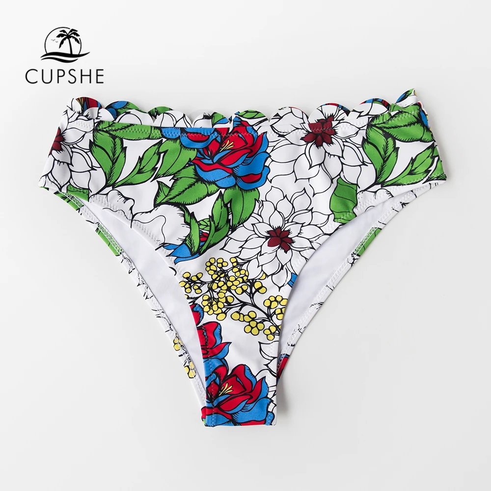 CUPSHE Тропический цветочный гребешок средняя талия бикини низ женские сексуальные