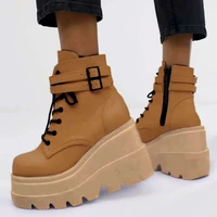 fashion high platform boots leather high wedges ankle boots women 2021 new female punk style high heels shoes for woman goth