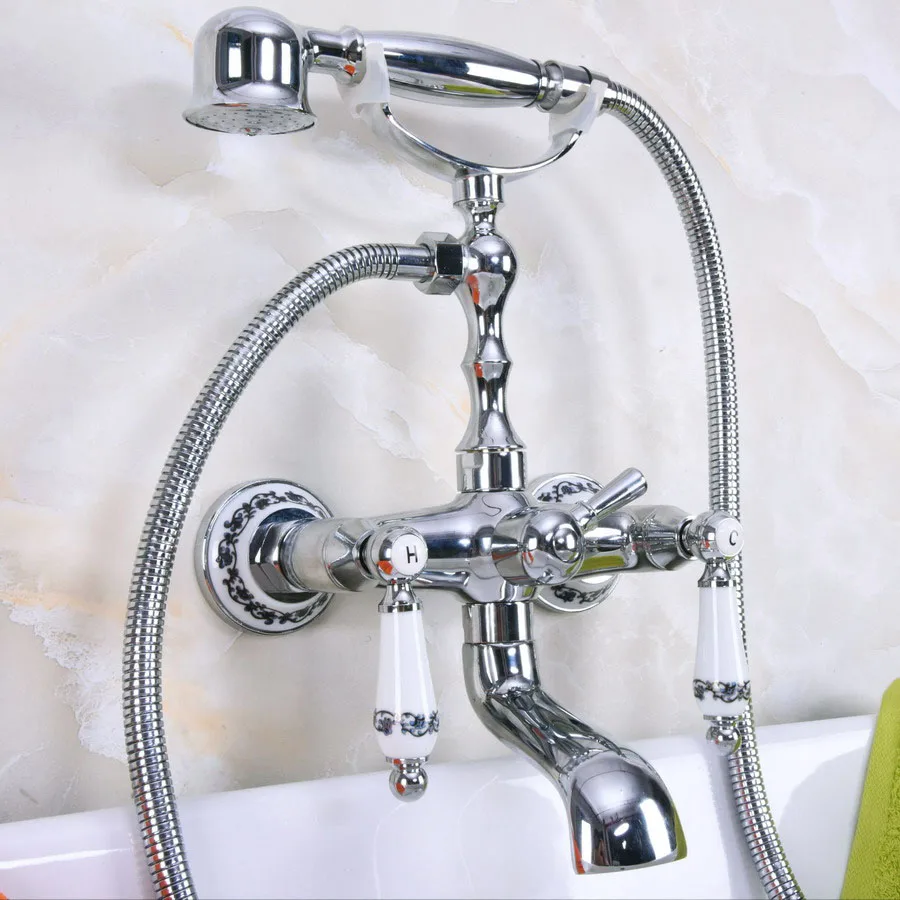 

Полированный хромированный латунный настенный смеситель для ванной комнаты, набор с ручной душевой лейкой 1,5 м, смеситель Dna206