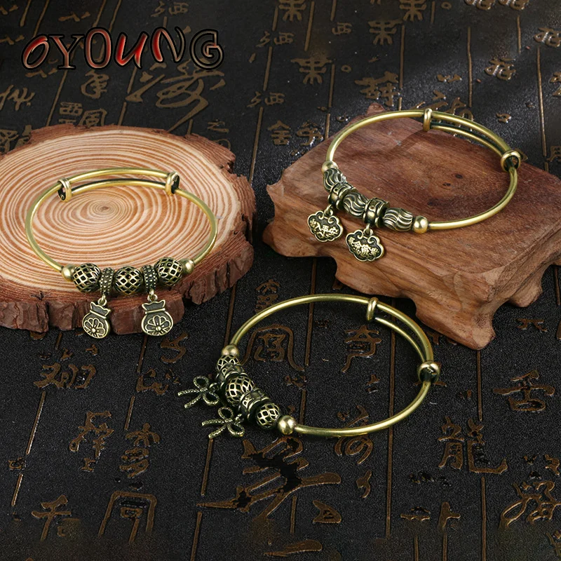 

Antique Copper Bracelet Women's Hand Chuan Solid Pure Brass Lucky And Fortune Transit Safe Men's And Women's Bracelets Jewelry