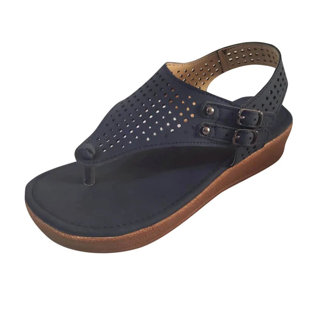 Женские модные повседневные шлепанцы на платформе сандалии танкетке пляжные #