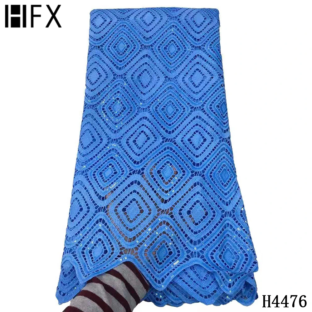 

HFX 2021 new African Cord Lace Fabric High Quality Eyelet Holes Guipure Cord Lace Water Soluble Cotton Lace For Wedding H4476
