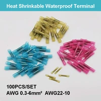 fast wire connector heat shrink waterproof crimp butt terminal 100pcs bht0 5 bht1 25 bht2 bht5 0 3 6mm%c2%b2 awg22 10 copper joint