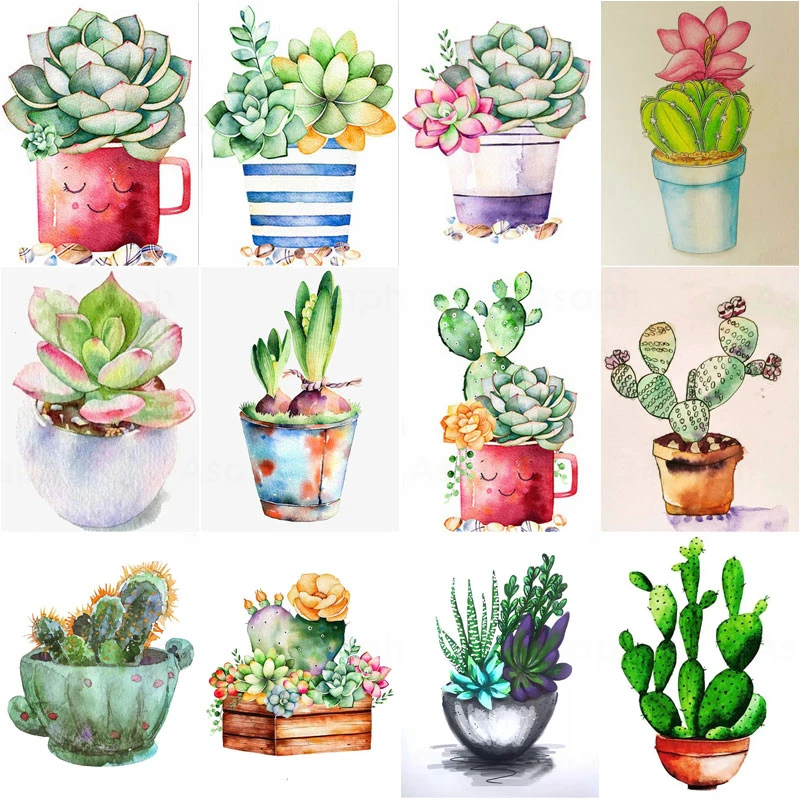 

Succulent Plants Diy 5D Diamond Paintings Pot Culture Full Square and Round Wall Art Embroidery Mosaic Cross Handmade Home Decor