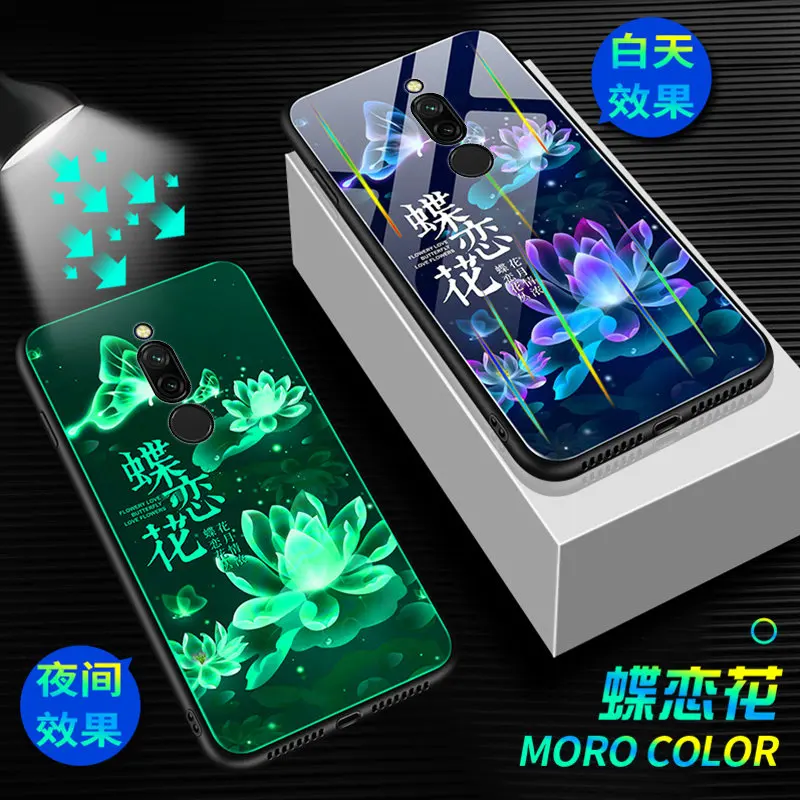 Светящийся чехол для телефона Xiaomi Redmi 8, чехол 6,22 дюйма, светящаяся задняя крышка из закаленного стекла для Xiaomi Redmi 8, силиконовый чехол