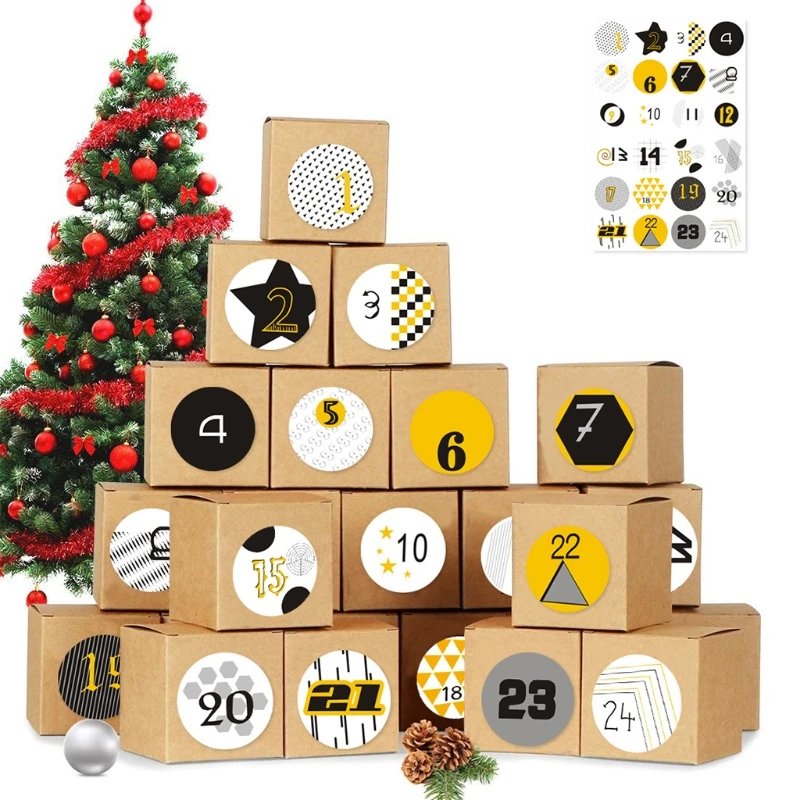 

Новогодний календарь, набор из 24 предметов с 24 наклейками на Рождество, праздник, вечеринку, подарок, украшение «сделай сам», календарь