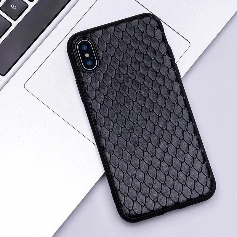 

Cowhide Phone Case For iPhone 6 6s 7 8 Plus 11 Pro X XS XS Max Fish scale texture Cover For iphone 8p 7p Case