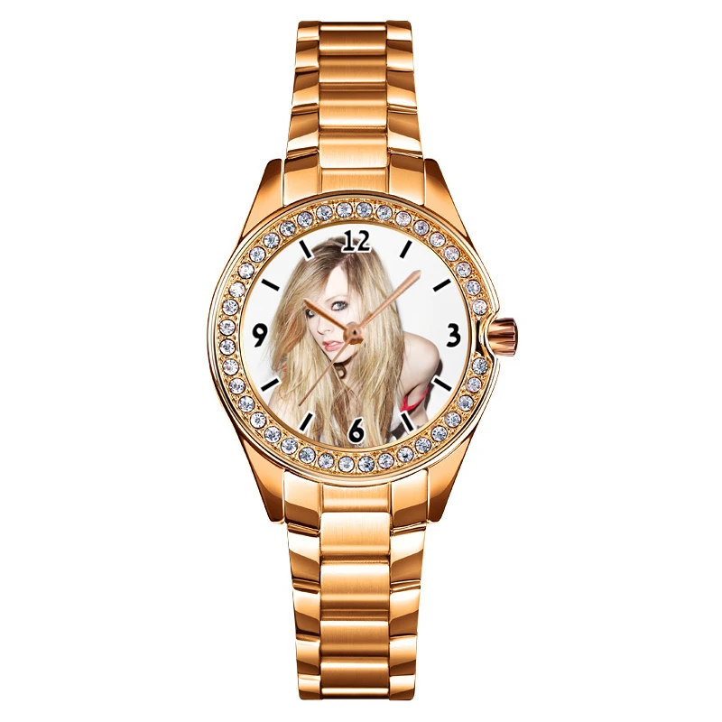 

Gold Ladies Customize Photo Watch Creative Design Print Image On Watch Dial Unique Gift For Girl Personality Custom Logo Clock